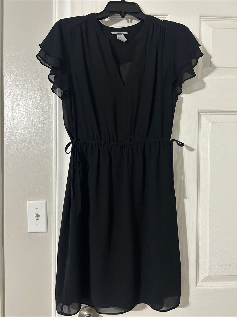 H&M Black Flutter-Sleeve Drawstring Waist Dress